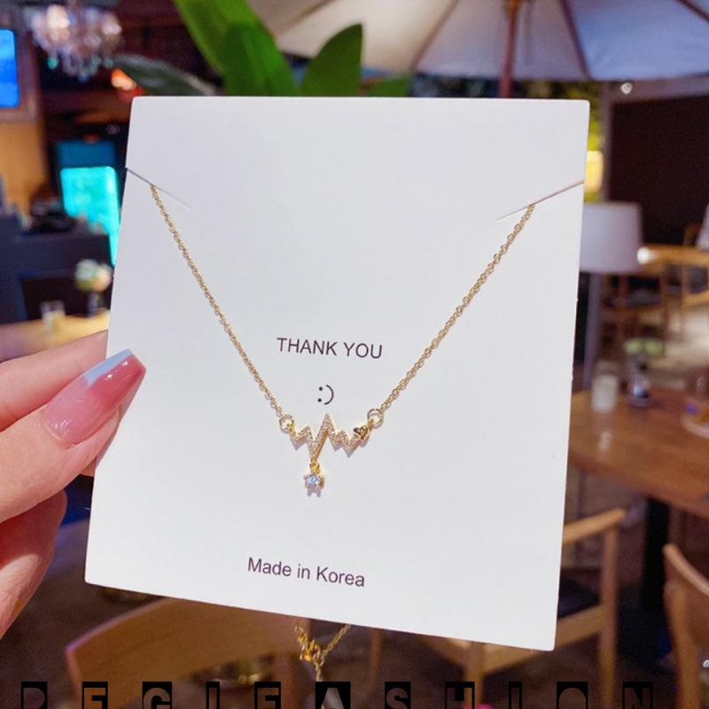 { COD } Kalung Titanium Wanita Korea Rantai Liontin Denyut Permata Cristal Kalung Titanium Asli Anti Karat Tidak Luntur