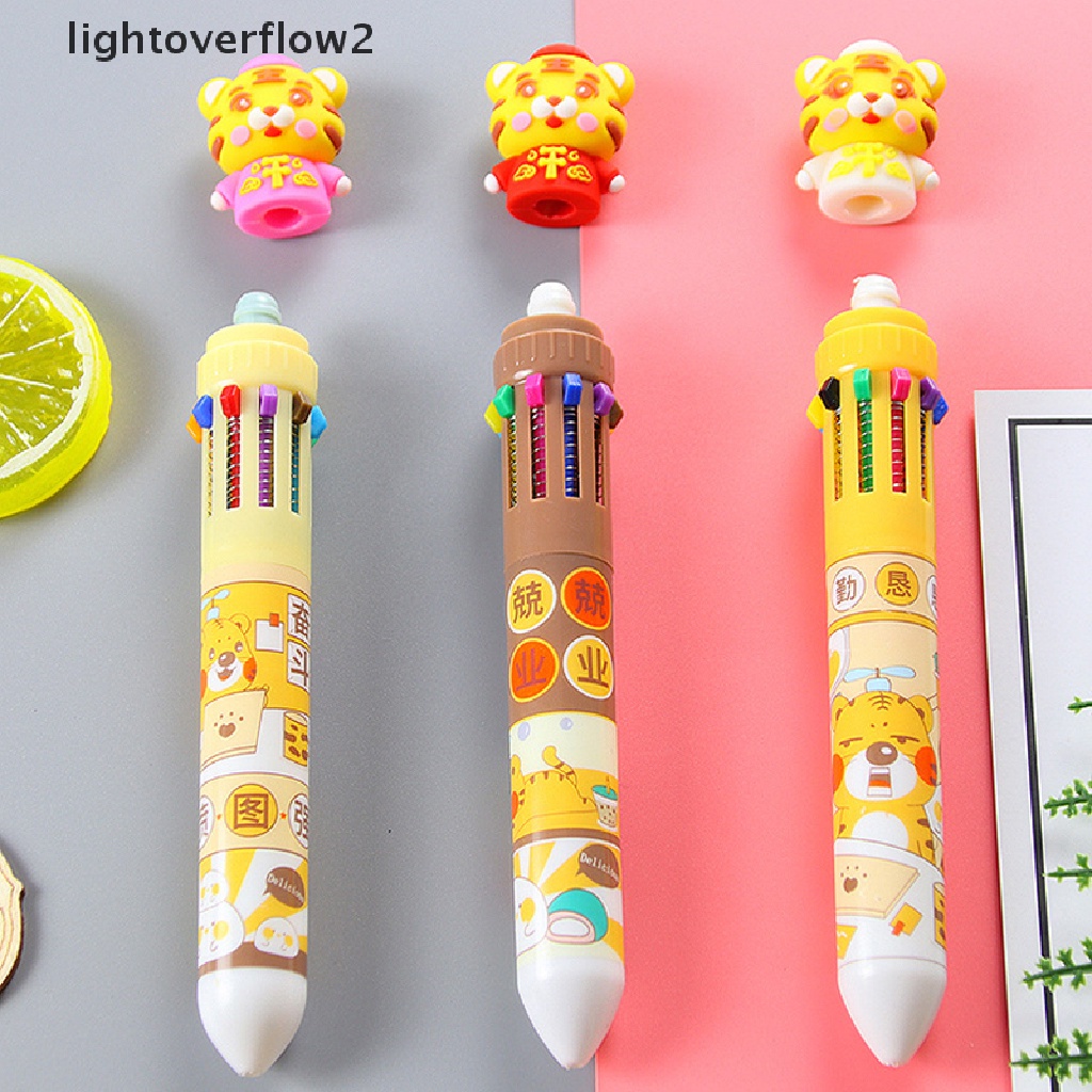 (lightoverflow2) Pulpen 10 Warna Tebal Motif Macan Untuk Sekolah / Kantor