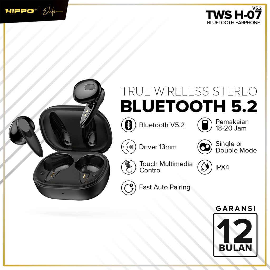 Hippo TWS H-07 Bluetooth 5.2 True Wireless Stereo HiFi Sound Volume Control With Mic Earbuds Earphone