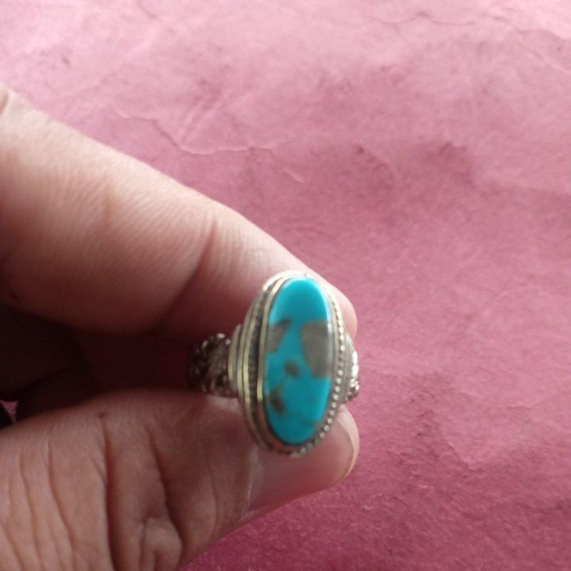 cincin batu akik pirus Persia oval kecil