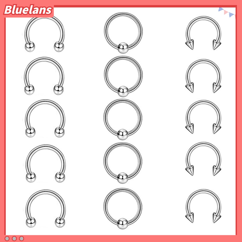 60pcs / Set Cincin Tindik Bibir Alis Kuku Hidung Bahan Stainless Steel Untuk Unisex