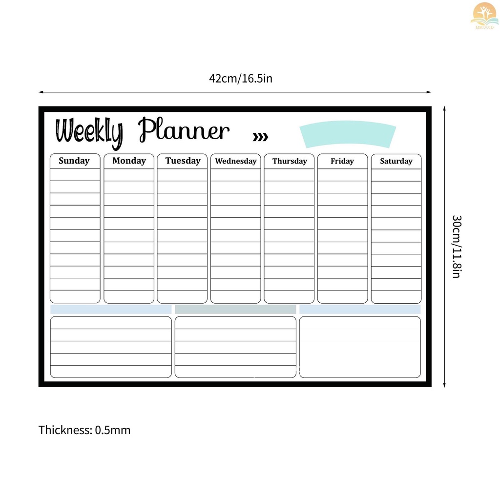 Set Stiker Papan Tulis Kalender Magnetik Dapat Dihapus Flexible Ukuran 16.5x11.8inci Untuk Kulkas