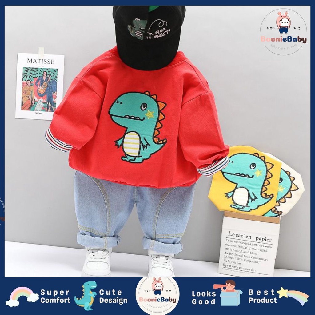 boonie SET HEY YOU DINO EBV Setelan 3in1 Kemeja Bayi anak Laki-laki import Lengan panjang Berkualitas