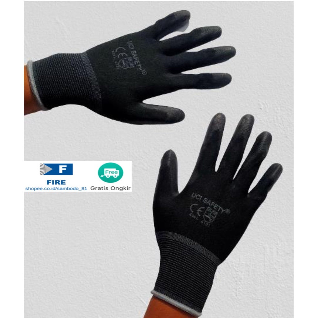 Sarung Tangan Mekanik Montir Berkebun Tukang Telapak Tangan dilapisi karet Bahan Nylon Polyester Elektronik Assembly Static Multi Purpose Polyurethane Kerja Palmfit Safety Gloves Security Dilapisi Karet Industri Pabrik Uci Safety