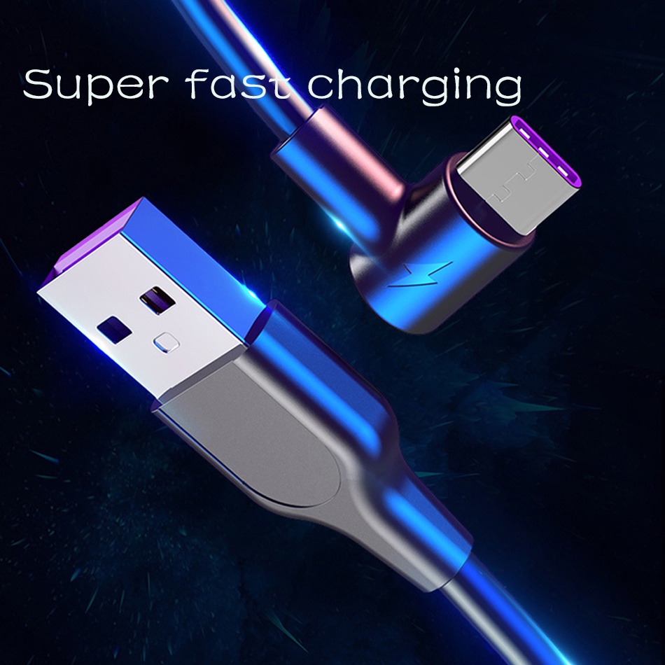 Kabel Data / Charger Usb Tipe C 5A 90 Derajat Fast Charging Untuk Huawei P30 Mate 20 Pro Samsung S10 S9