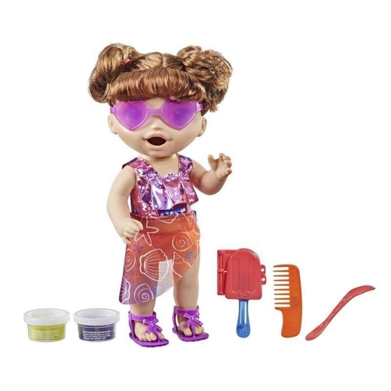 ori original hasbro baby alive sunshine snacks brunette hair doll beach eat poop swim brown mainan boneka anak bayi mandi shower pool coklat rambut asia asian kado ultah hadiah cewek perempuan muaguek first month full gift toy toys pretend play