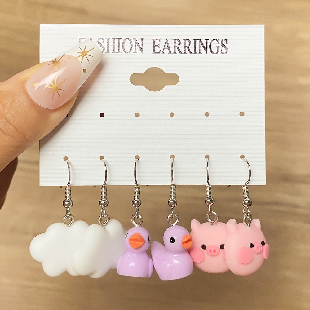 Set Perhiasan Anting Bentuk Jamur Bebek Babi Katak Butterfly Warna-Warni Untuk Wanita