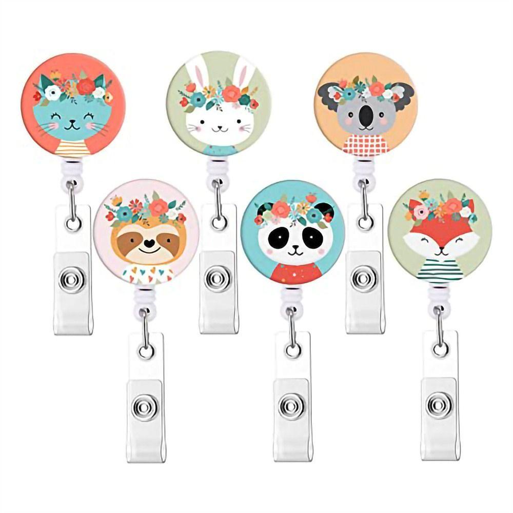 Lanfy Mudah Tarik Gesper Kelinci Sloth Motif Kartun Hewan Gantungan Kunci ID Card Holder Perawat Dokter Name Tag Holder Kartu Kerja Name Card Holder Badge Holder Clip