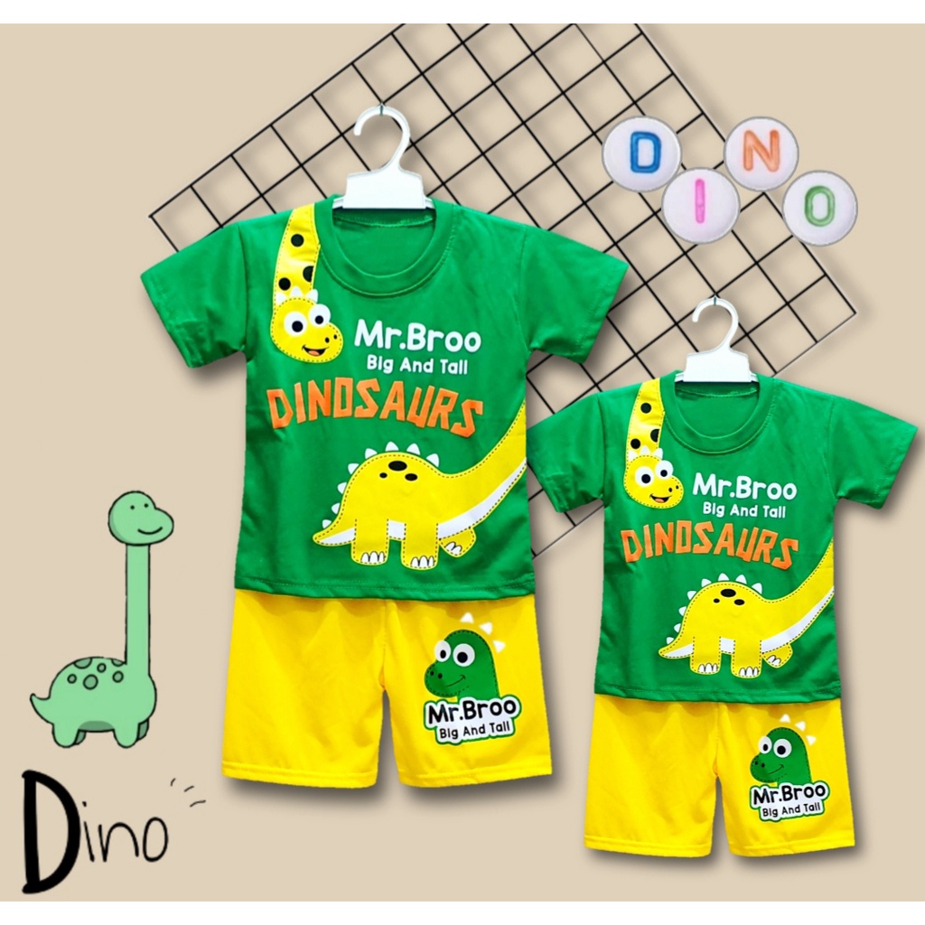 SETELAN BAJU ANAK DINOSAURUS HIJAU UNTUK ANAK 2-10 TAHUN BISA COD