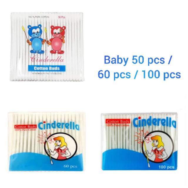 Kapas CINDERELLA Klip Ekonomi 60gr | Cinderella Cotton Buds Baby 50s - 60s - 100s - Korek Kuping - Selection