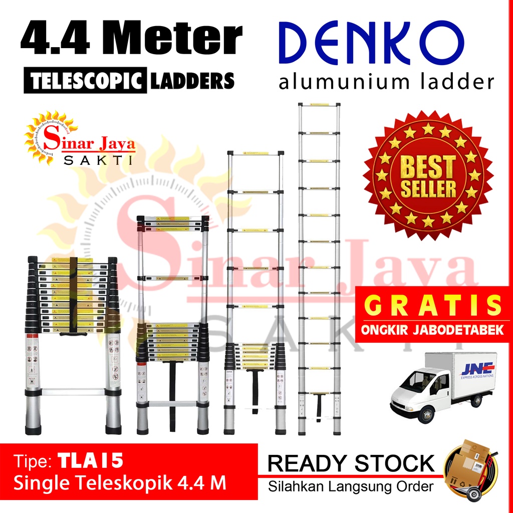 Tangga Lipat Teleskopik 4.4 Meter | Tangga Alumunium Lipat Teleskopik 4,4 M Denko TLA15 | Tangga Tel