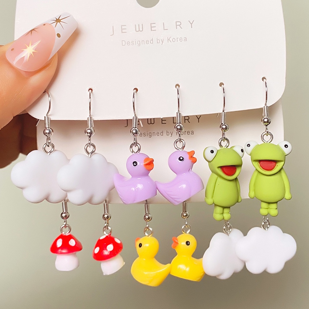 Set Perhiasan Anting Bentuk Jamur Bebek Babi Katak Butterfly Warna-Warni Untuk Wanita