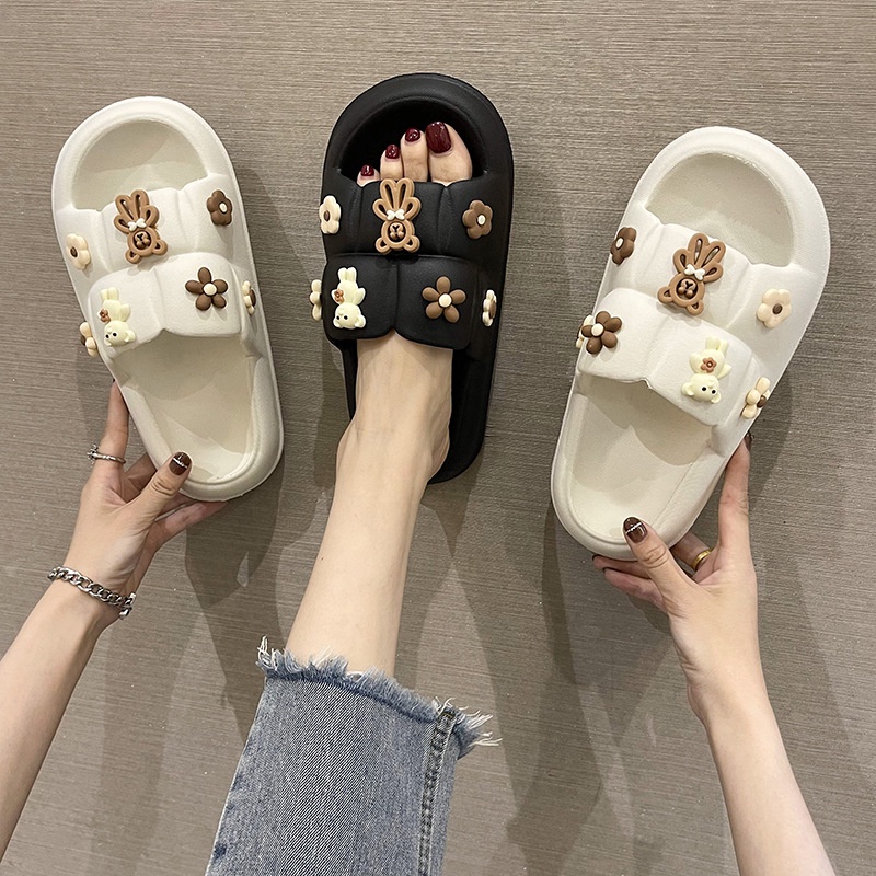 FY Sandal Slop Jelly Wanita Motif Teddy Bear Soft Slipper Anti Slip Elastic