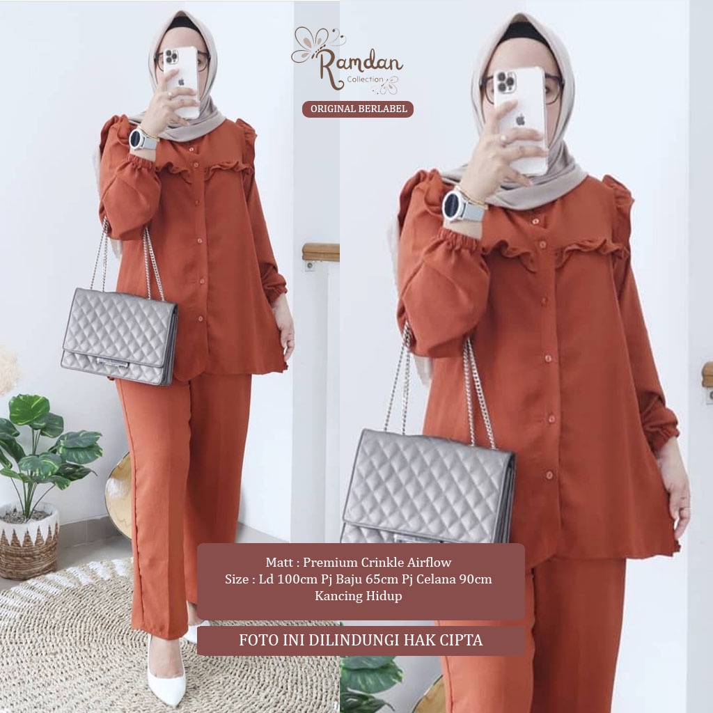 Ramdan Collection A043 | Milly One Set Matt Crinkle Airflow Setelan Wanita Kekinian Tunik + Celana Import Fashion Muslim Jumbo OOTD Baju Wanita OOTD Atasan Premium Terbaru Anak Perempuan Long Murahan Kondangan Hitam Long Tunik Busui Friendly