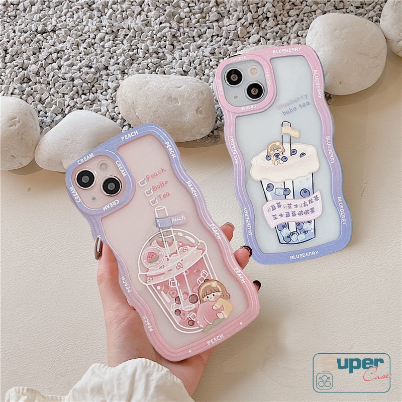 IPHONE Casing Wavy Edge Soft Case Kompatibel Untuk Iphone11 14 12 13 Pro Max6 6s 7 8 Plus XR 14 Plus X XS MAX SE 2020 Gadis Manis Teh Susu Air Berkilau TPU Shockproof Cover