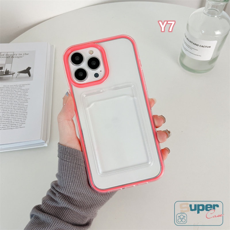 3in1 Soft Case Dompet Kartu Warna Macaron Untuk iPhone 11 12 13 14 Pro MAX 6 6S 7 8 Plus XR X XS MAX SE 2020