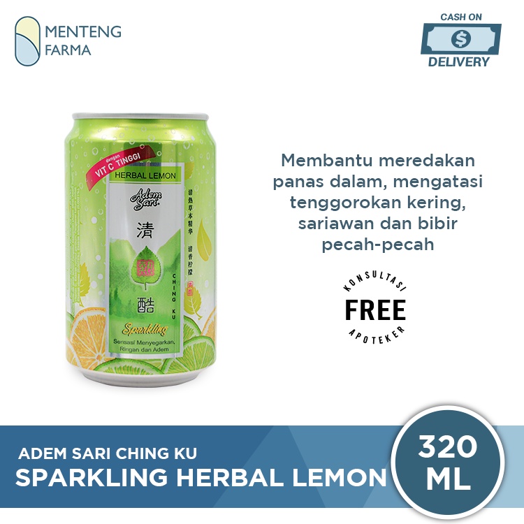 Adem Sari Ching Ku Sparkling Herbal Lemon 320 mL - Minuman Penyegar Panas Dalam Kaleng RTD