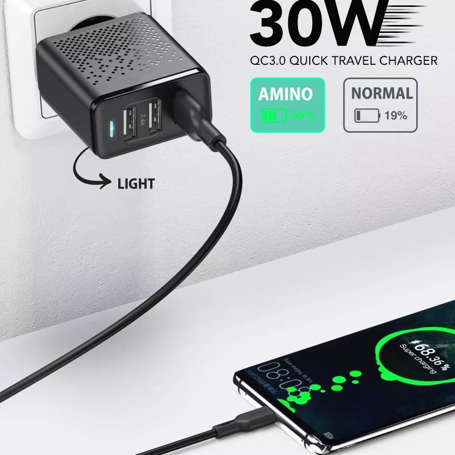 Viral AMINO 30W Fast Charging QC 3.0 USB Wall Charger 3 Port USB Adaptor Quick Charger Adaptor