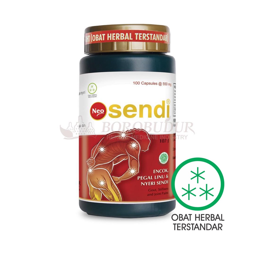 NEO SENDI 100 KAPSUL - Borobudur Herbal - Mengobati encok, pegal linu, letih, lesu