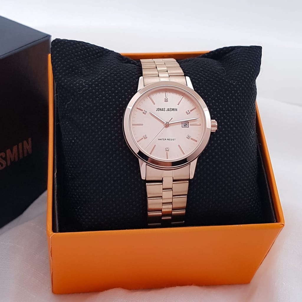 JAM TANGAN WANITA ORIGINAL JONAS JASMIN 2206 JJ-2206L RANTAI TALI STAINLESS TANGGAL AKTIF INCLUDE BO