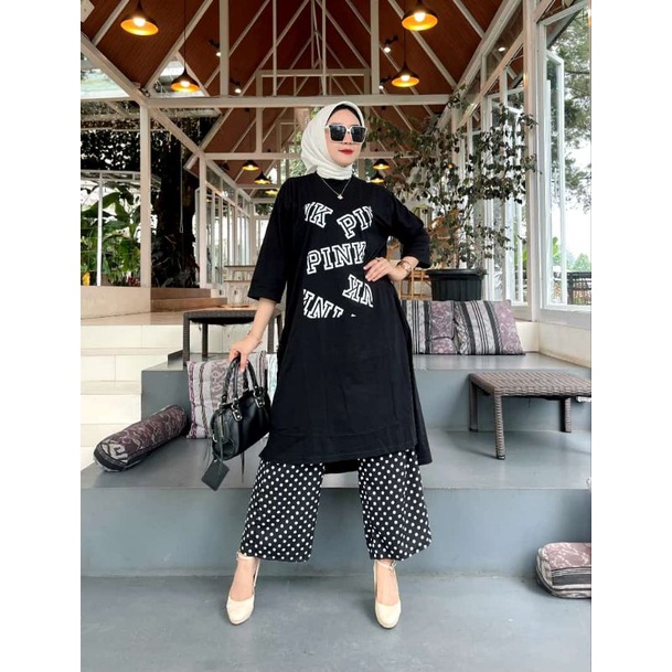 Pinka OneSet Matt Tunik combed 24s Celana polka zara full karet ada tali