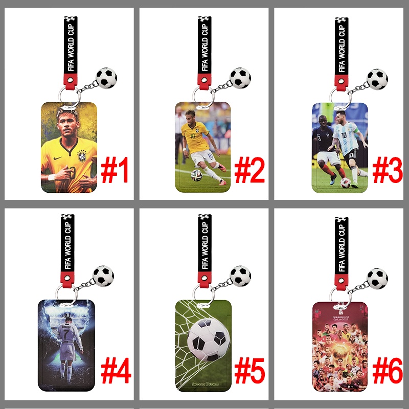 Pelindung Lengan Kartu ID Dengan Pencetakan Pola Piala Dunia Bintang Sepak Bola Pemegang Kartu Dengan Gantungan Kunci Untuk ID Tag Card Gantungan Kunci Dan Pemegang Ponsel Sling