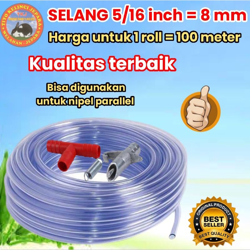 selang 5/16 inch ukuran 8 mm 1 roll 100 meter, nipel parallel stainless,nipel parallel yellow