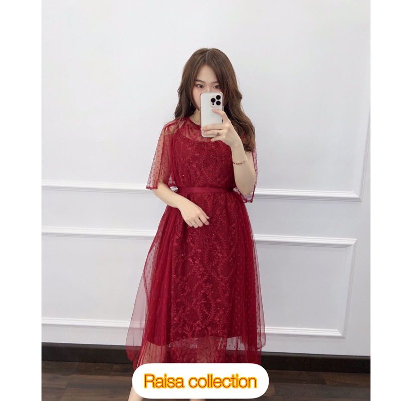 Corla dress / Setelan tunik brokat / Quenna dress / Dress pesta brokat / Dress tile / Maxi dress / P