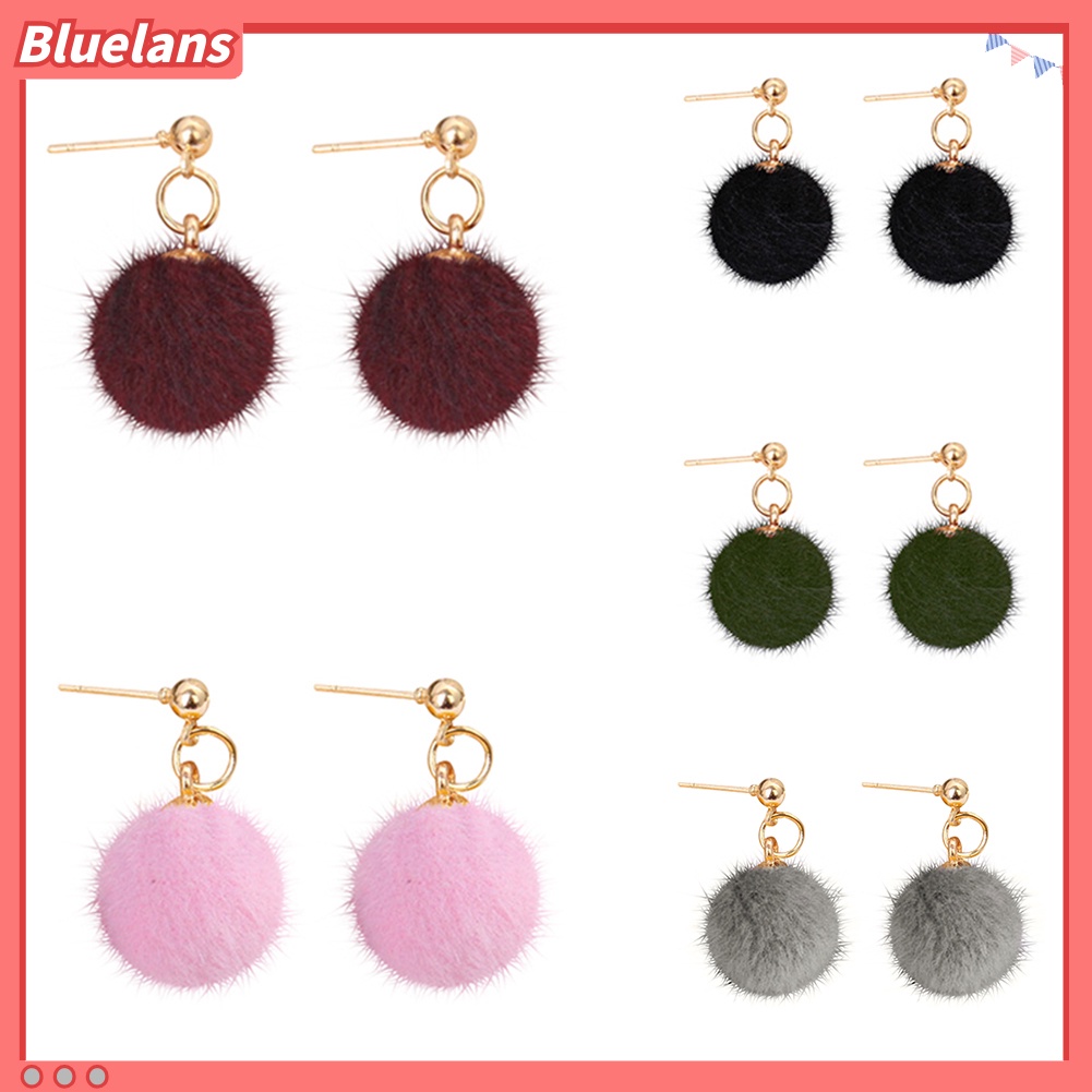 Bluelans Fashion Women Winter Jewelry Pom Pom Ball Drop Pendant Charm Stud Earrings Gift