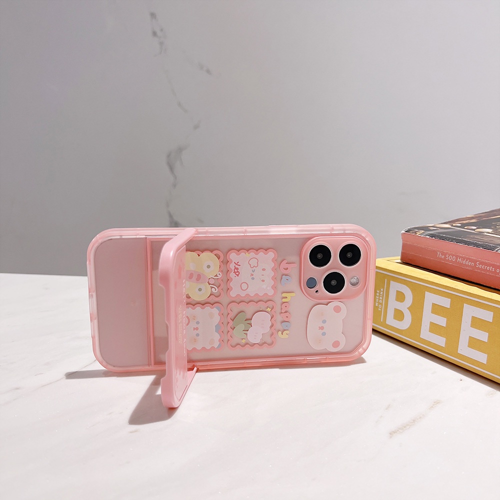 Ins Soft Case Silikon Motif Beruang Pink Untuk Iphone 14 7 8 Se 2020 7 + 8PLUS XS XR 11 12 13 PRO MAX