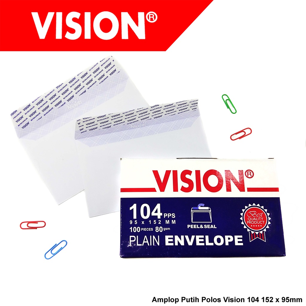 

Vision Amplop Putih 104 Polos 152 x 95mm Dengan Perekat (Dos Biru)