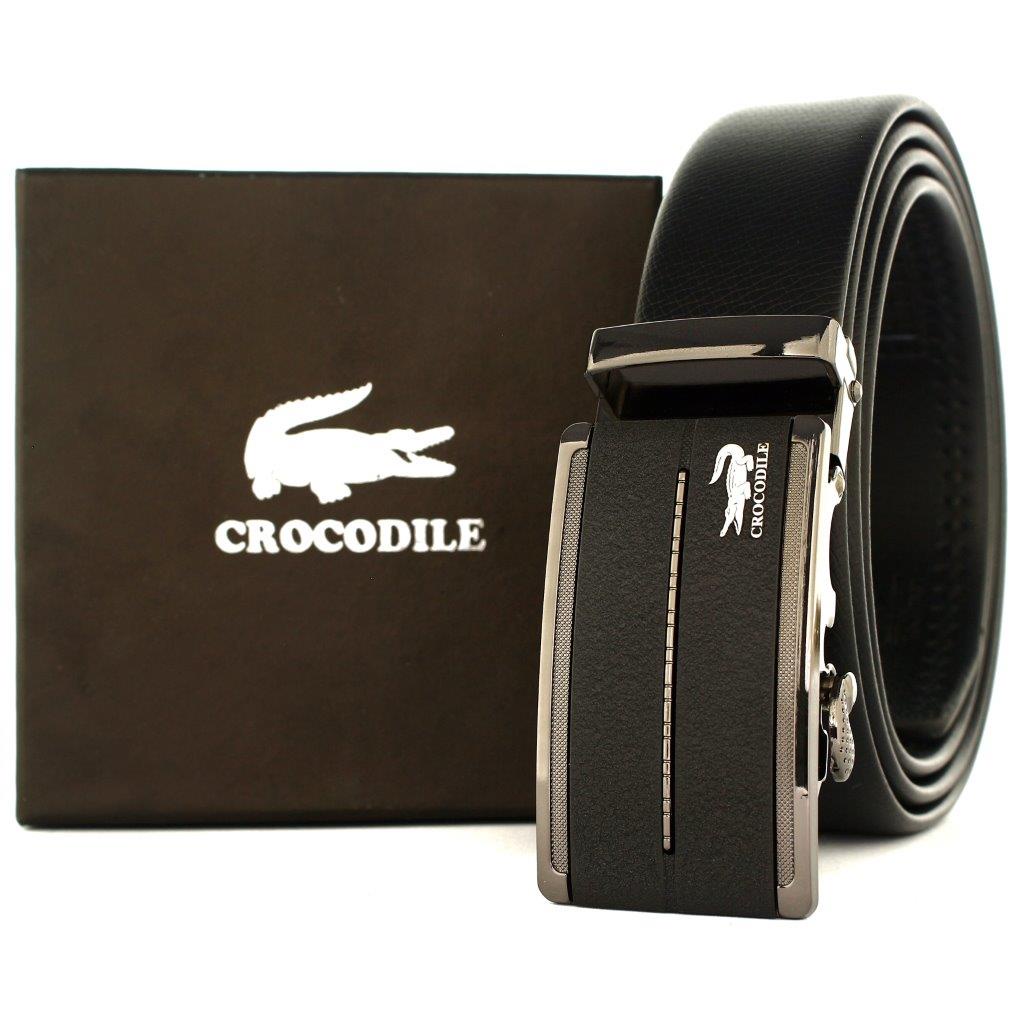 TOKOKOE - Gesper Ikat Pinggang Pria model Rel Ban Pinggang Otomatis Bahan Kulit Jumbo Size - Croc CR79 Black