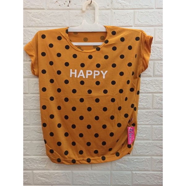 Tshirt kaos ladies cewek kuning motif bentol-bentol