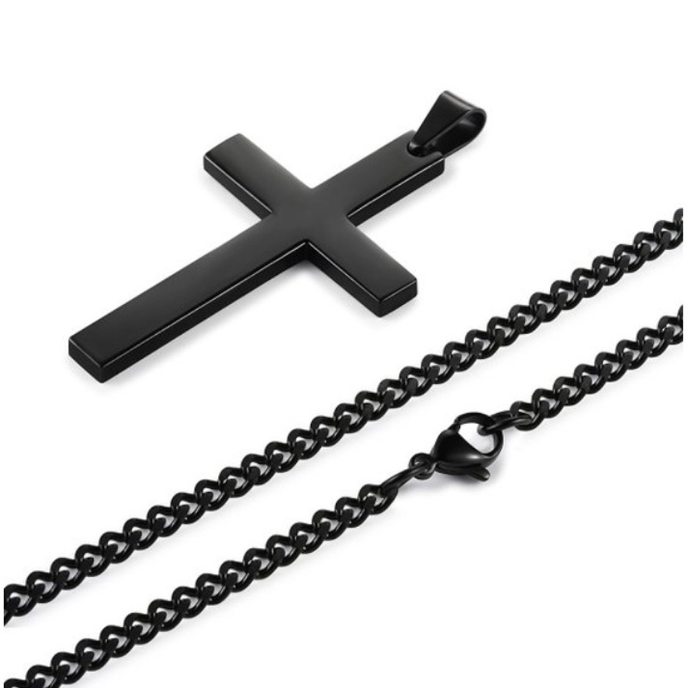 Kalung Rantai Choker Liontin Salib Bahan Stainless Steel Warna Emas Hitam Silver Untuk Unisex