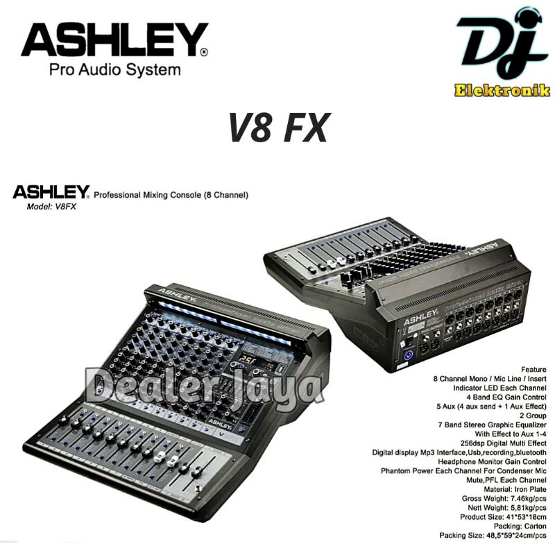 Mixer Analog Ashley V8 FX / V 8FX / V8FX / V 8 FX - 8 channel