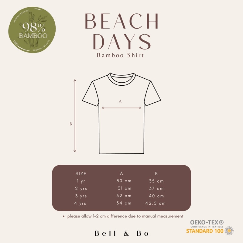 BELL AND BO BEACH DAYS T-SHIRT KAOS BAJU ANAK BAJU ATASAN UNISEX 1 - 4 TAHUN