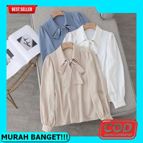 Blouse Blus Kemeja Lengan Panjang Saten Kemeja Wanita Kemeja Korea Pakaian Wanita Atasan Wanita Gaya