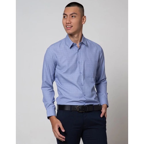 COD Kemeja Kerja Pria Formal STANLEY ADAMS Slim Fit Biru Muda Motif Kotak Lengan Panjang 02 Original