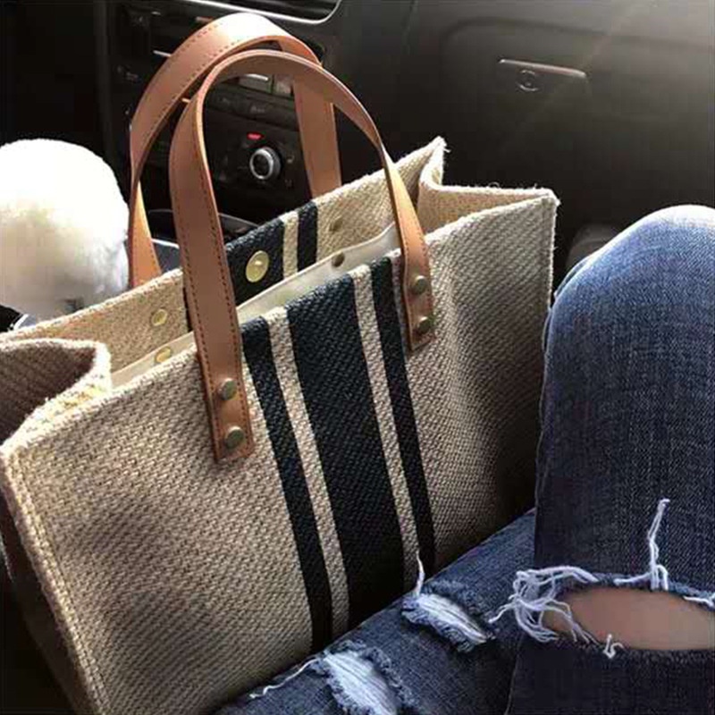 【COD】Versi Korea Tas Wanita Tas Totebag Tote Bag Kanvas Profesional Komuter Bergaris Sederhana Satu Bahu Tas Besar Di Dalam Tas Kanvas Berkapasitas Besar