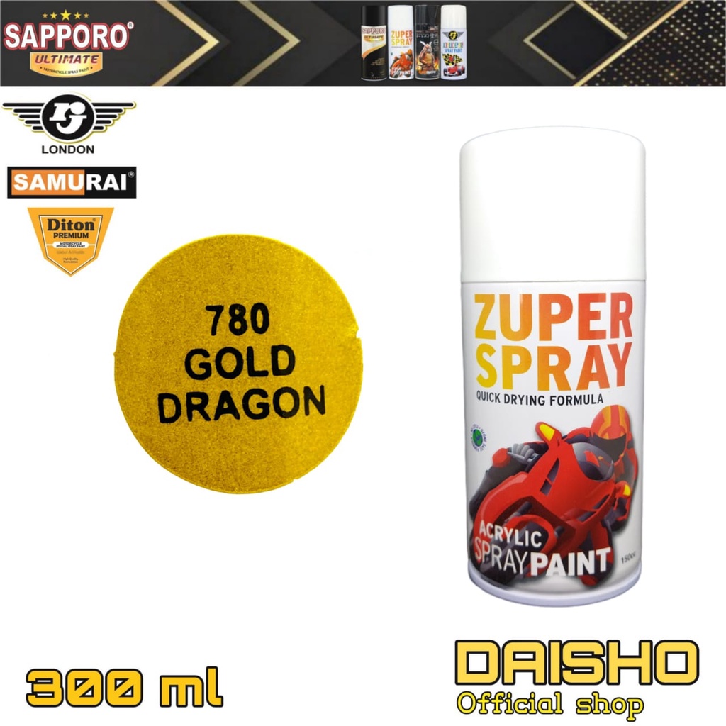 cat semprot 300ml gold dragon ZUPER SPRAY pilox pilok spray paint cat kayu besi plastik metal emas m