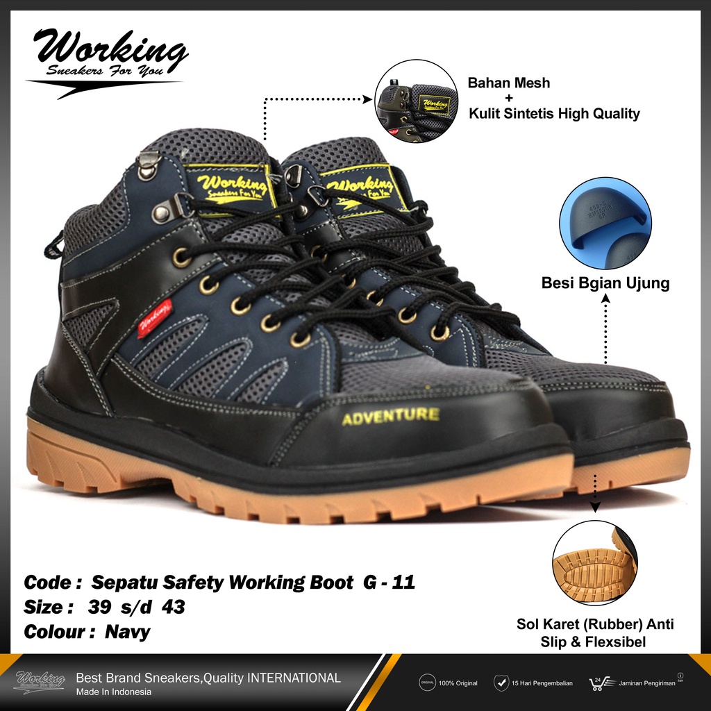 Working Sneakers For You Sepatu Boots Safety Ujung Besi Code G-11 Size 38-43