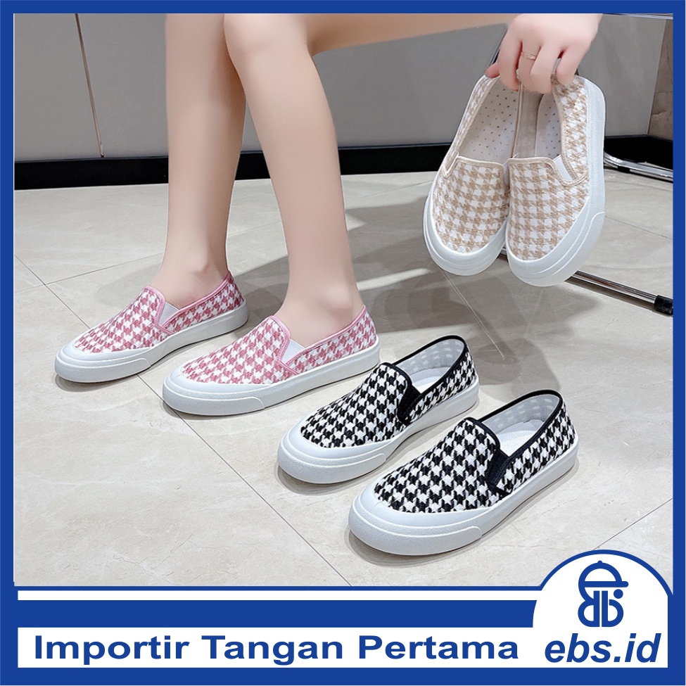 𝐄𝐁𝐒 ✅ SEP017 (Tanpa Kotak) Sepatu Sneakers Wanita Motif Kotak Kotak Warna Cute Sporty Model Korea Fashion Casual Sport Olahraga Import SEP017