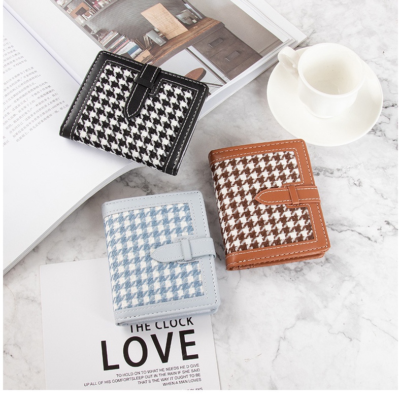 Tasmolly Dompet Pendek Wanita Houndstooth Ritsleting Atau Tutup Mode Retro Fashion Korea Women's Wallet Fenty Wallet - COD