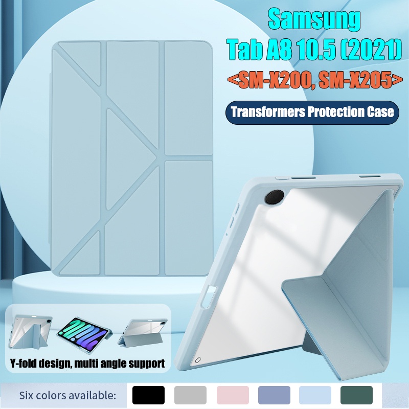 Untuk Samsung Galaxy Tab A8 10.5 (2021) SM-X200 SM-X205 Fashion Tablet Pelindung Case Ujung Tinggi Akrilik Bening Multi Lipat Y-Bracket Transformers Stand Flip Cover Kulit Casing