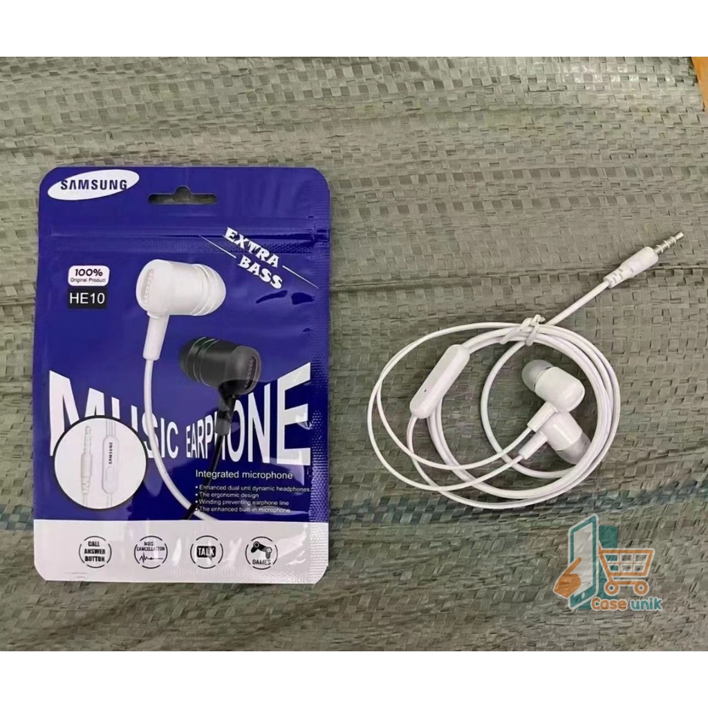 Hf Headset earphone headsfree brand HE10 extra BASS oppo Samsung vivo xiaomi realme + MIC bisa telepon an suaranya mantap ALL TYPE CS4841