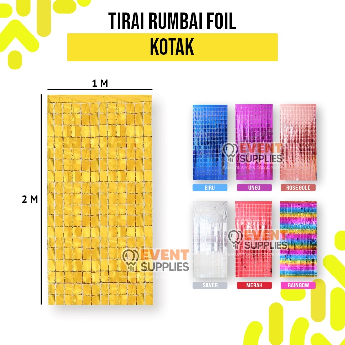 Rumbai Tirai Foil Kotak Metalik Ulang Tahun