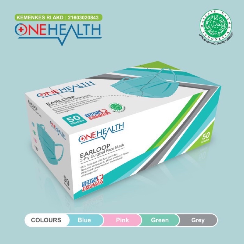 ONEHEALTH Masker Earloop Warna | Hitam Black Edition Disposable Face Mask 3 Ply