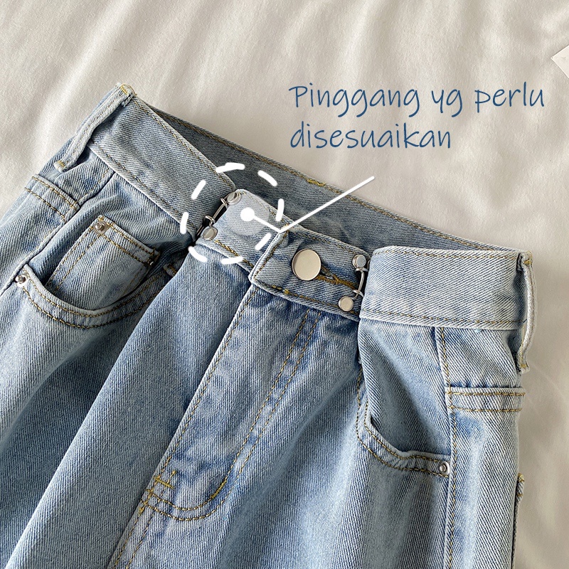 Korean highwaist celana kulot  jeans panjang wanita~Ukuran pinggang yang dapat disesuaikan（realpict）