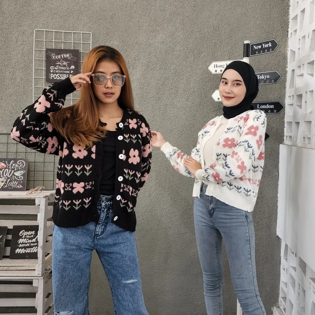 [CYC | COD] Outwear Flower Knite Outer | Rajut Cardigan Wanita Trendy Murah