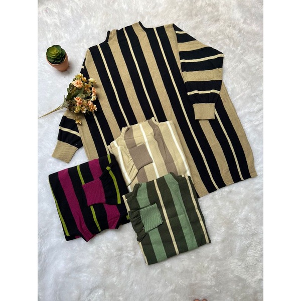 ERIANA TOP KNIT STRIP OVERSIZE - ATASAN RAJUT WANITA